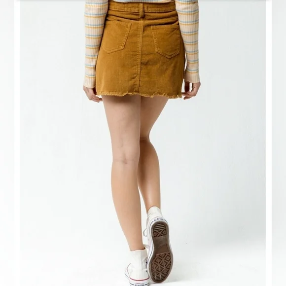 Tan Corduroy Mini Skirt Raw Hem - Picture 2 of 8
